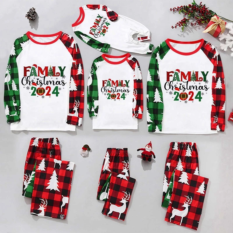 Christmas Home Clothes Family Set Plaid Elk Christmas Tree Print Pijamas Nightwear Family Matching Outfits Xmas Sleepwear