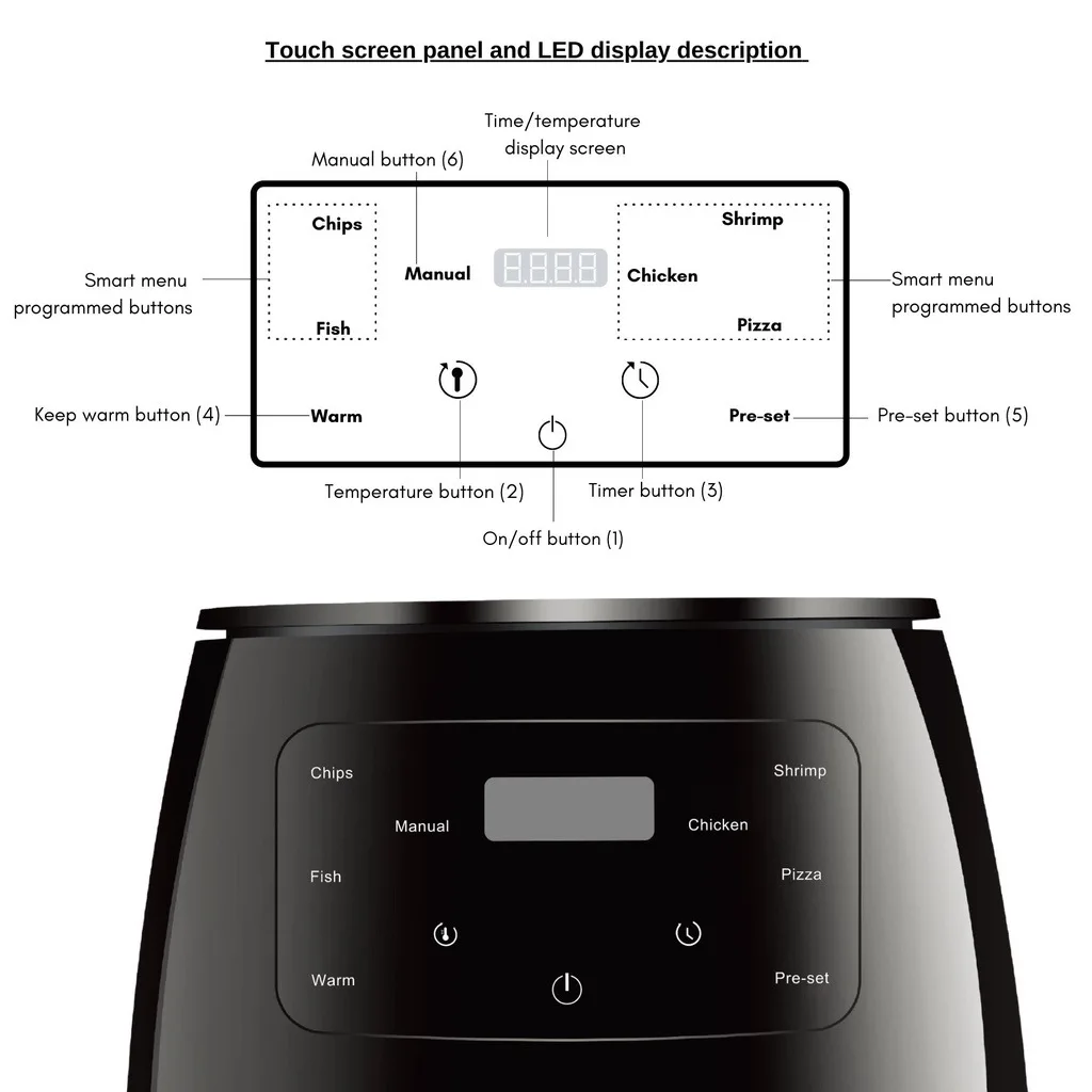 wholesale Freidora de aire caliente táctil digital, horno eléctrico inteligente multifunción para asar en microondas con temporizador