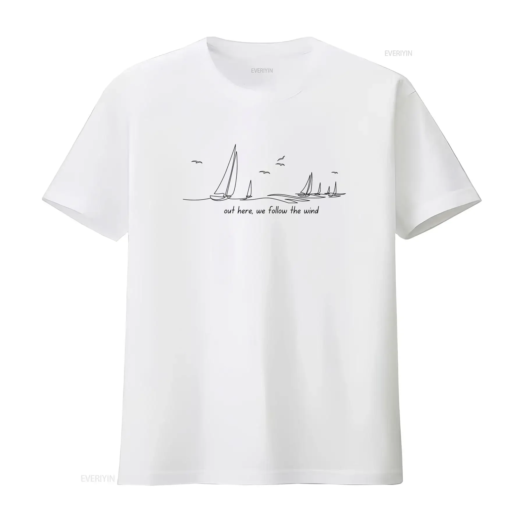 Out here we follow the wind I Nautical s Sailing T Shirt Ideal for Sailors Boaters Cruise vintage Washed Breathable Versatile