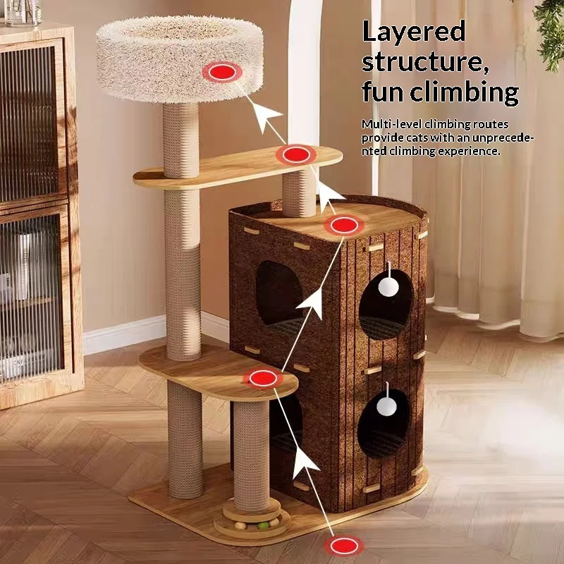 Árbol rascador multinivel para gatos con cueva de fieltro y sisal - imagen 4