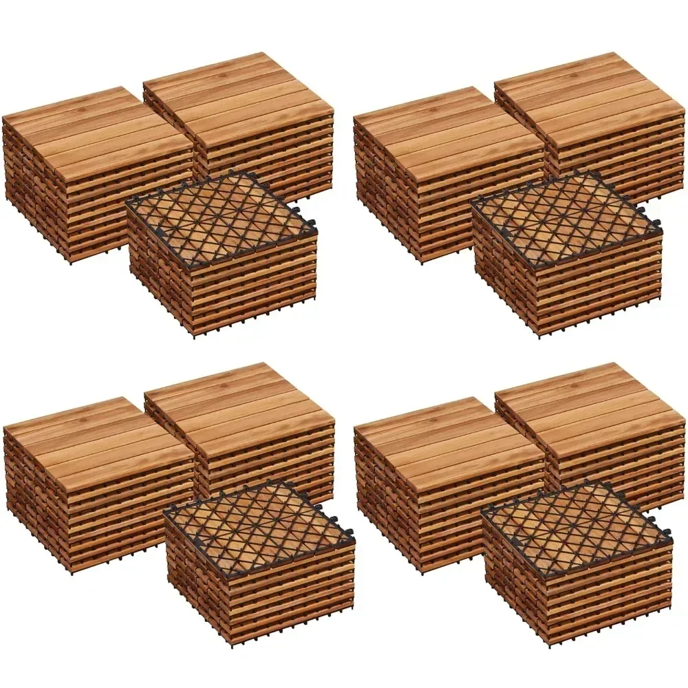 108PCS Acacia Wood Interlocking Flooring Tiles Waterproof Flooring for Outdoor & Indoor Patio,Balcony, 12 × 12 In