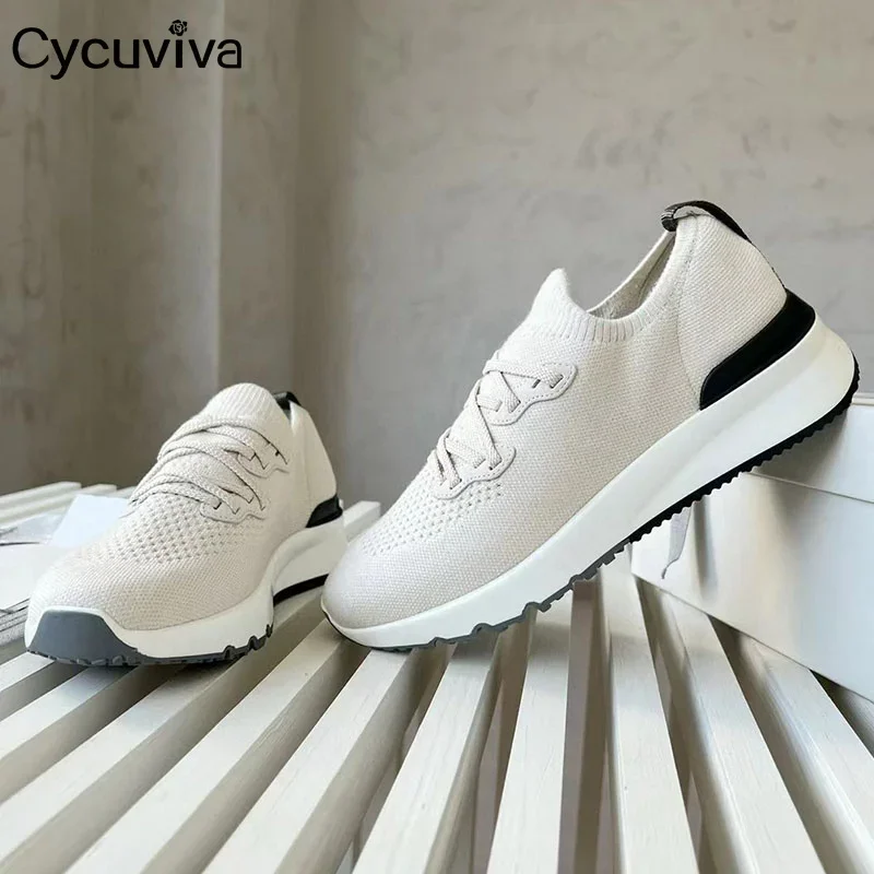 

New Knitted Walk Sneakers Male Lace Up Flat Platform Shoes For Men Thick Sole Casual Breathable Running Shoes Men