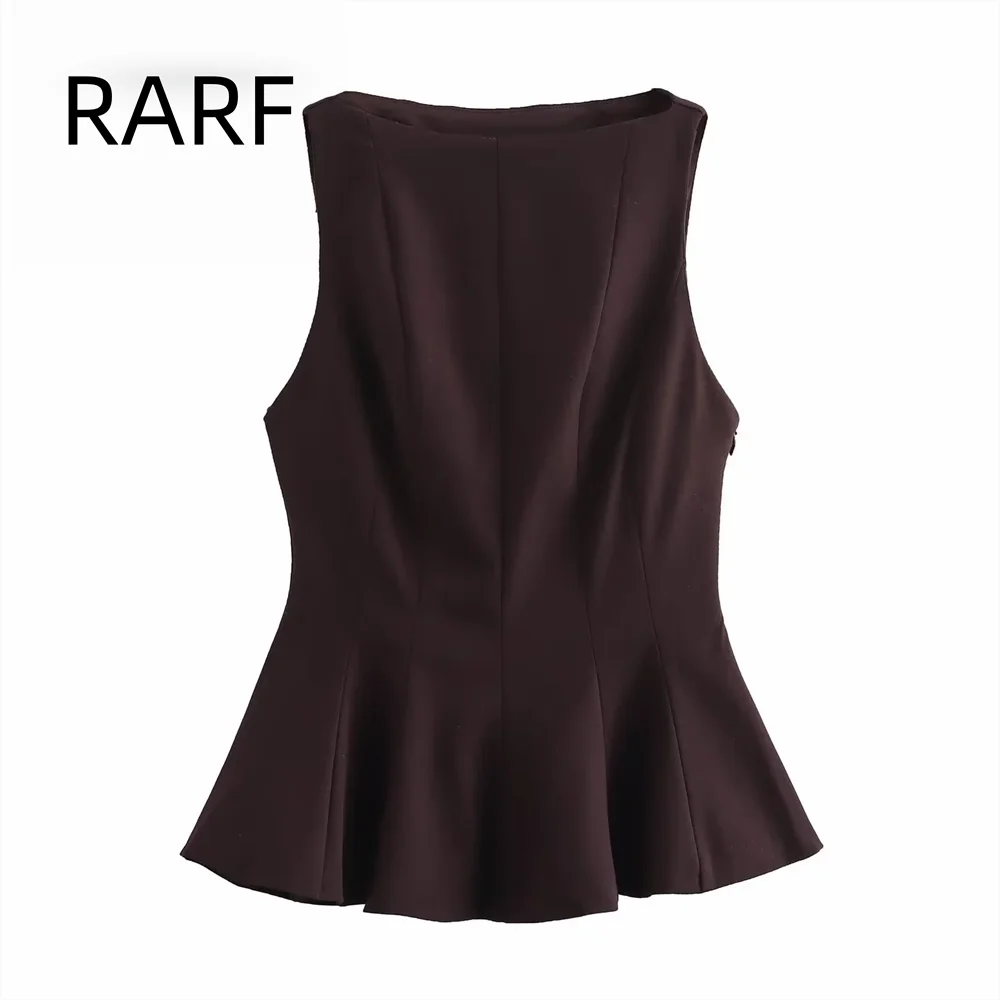 

2024 autumn and winter new fashion women's versatile layered decoration round neck sleeveless slim fit top for women