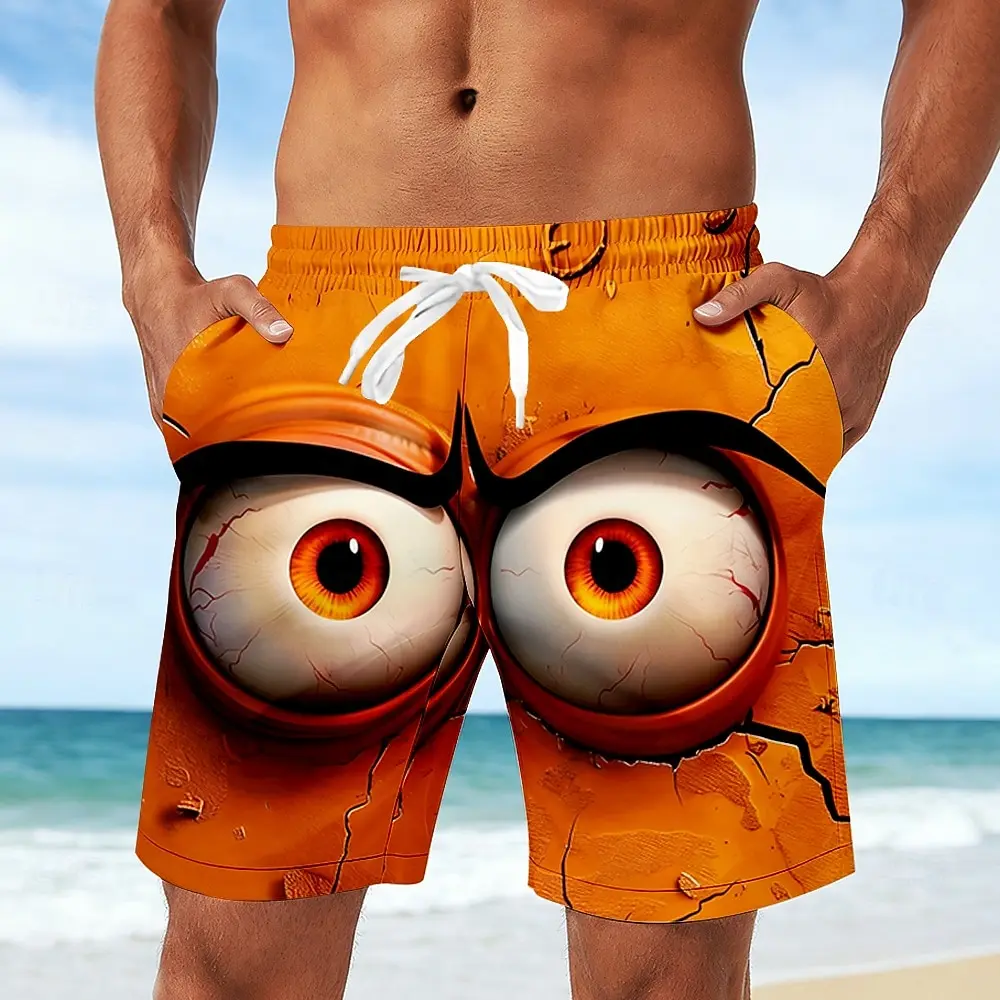 

Мужские забавные шорты с 3D-принтом в виде больших глаз и мультяшных персонажей, повседневные шорты с завязками на талии и боковыми карманами, пляжная одежда на лето