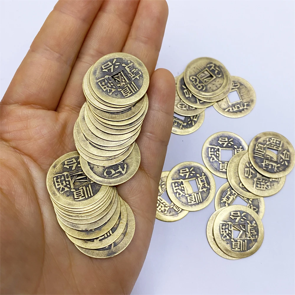 40Pcs/set Diameter 24mm Fortune and Treasure Metal Copper Coin Square Hole Chips Plating Disk For Board Game accessories