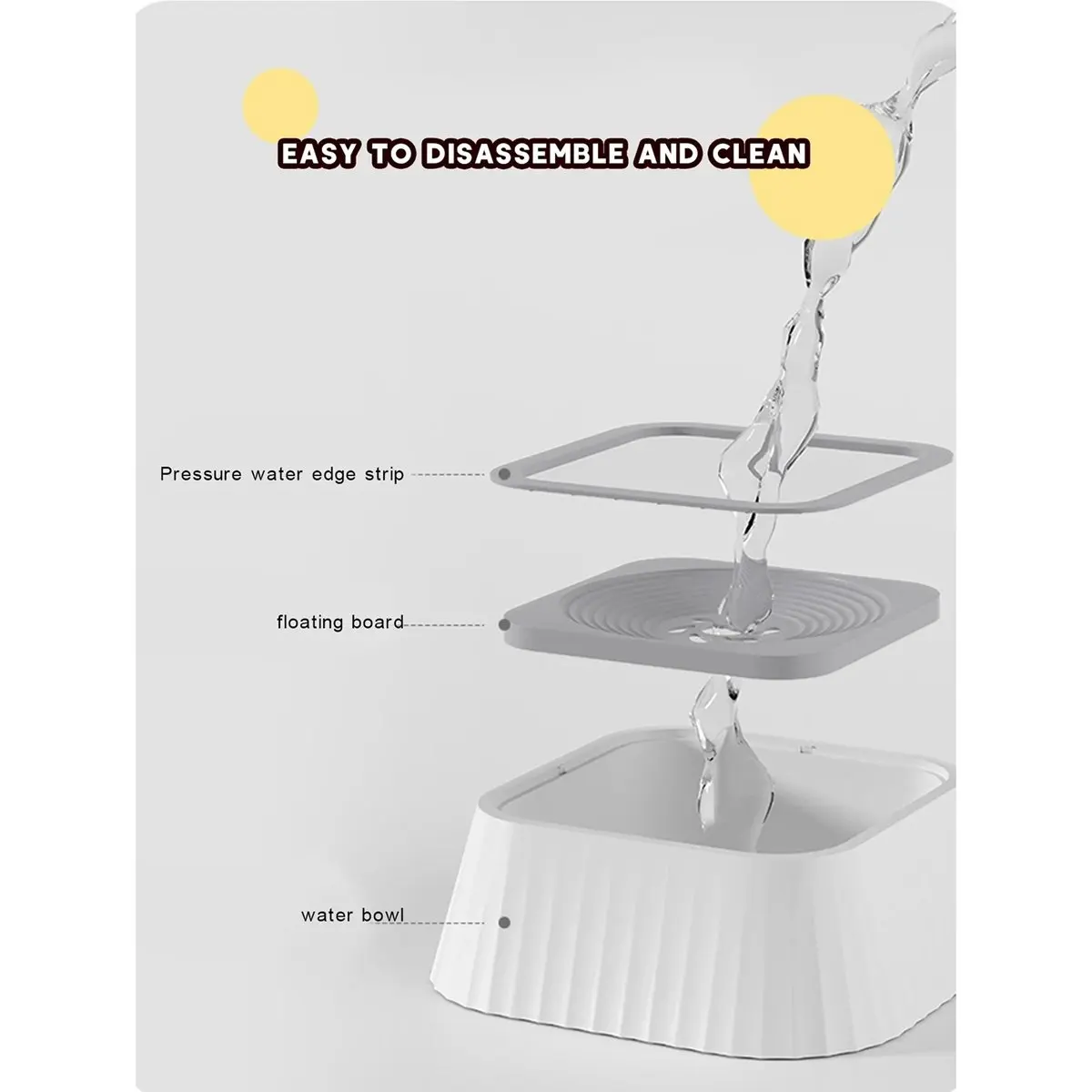 Water Fountain with Floating Plates No Spill Dog Water Bowl Clean Drinking Slow Feeder Anti-Splash Pet for Pet Grey
