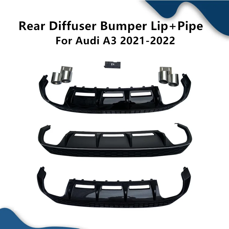 Car Auto Parts Rear Diffuser Bumper Lip For Audi A3 8P 2021-2022 Upgrade S3 Style Diffuse Exhasut Lip with Pipes Tip