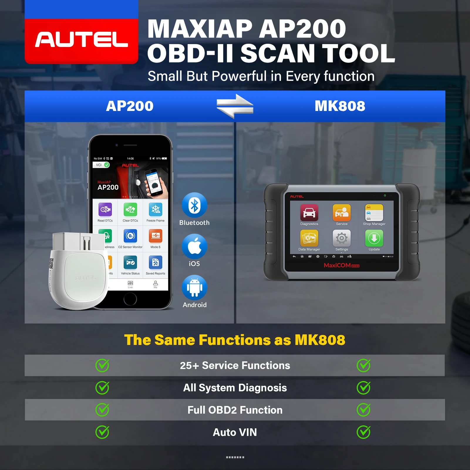 Autel AP200 Bluetooth OBD2 Scanner Automotive OBD 2 TPMS Code Reader Car Diagnostic Tool Full Systems Scan Tools PK MK808