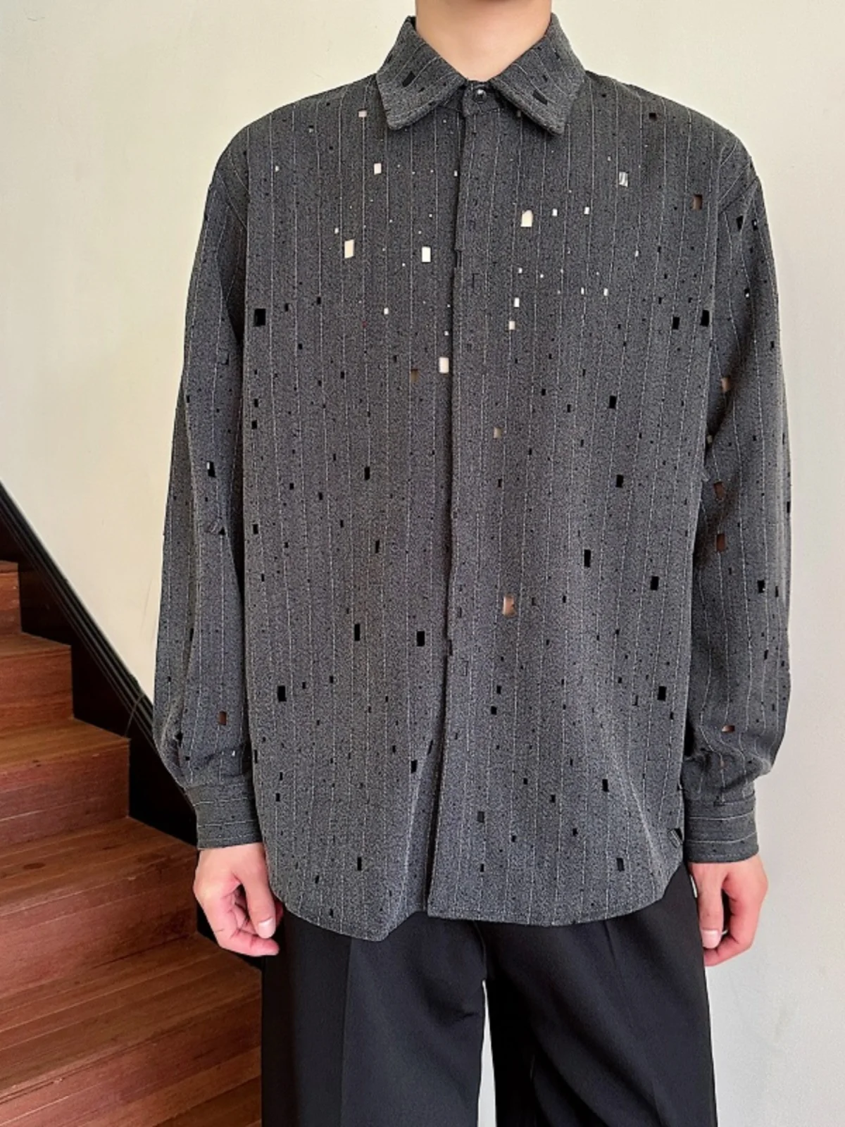 

Ретро глубокие глаза в полоску с отверстиями, дизайн с ромбовидной строчкой, длинный воротник све irt ex, свободный крой, осенний тренд, молодежная мода