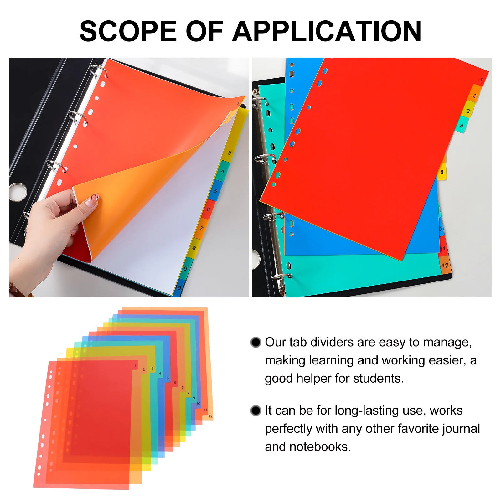 Divisor A4 para carpeta, divisores de página de hojas sueltas separados, marcador perforado, marcador de Bloc de notas, carpeta de libros para oficina