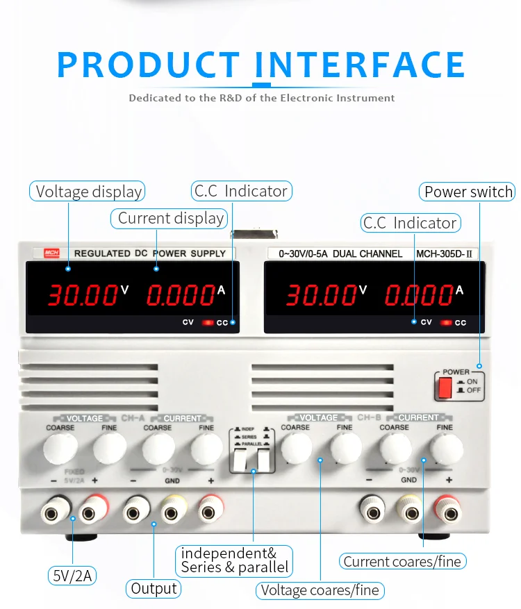 Three-way output switching regulated power supply for mobile phone maintenance, power supply test