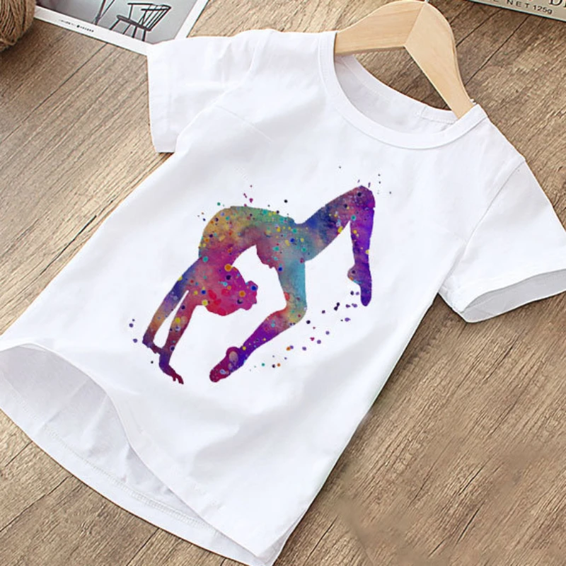 New Children\'s Fashion Ballet Print Children\'s Short-sleeved T-shirt Girls White Base Shirt Top Tide Kids Clothes