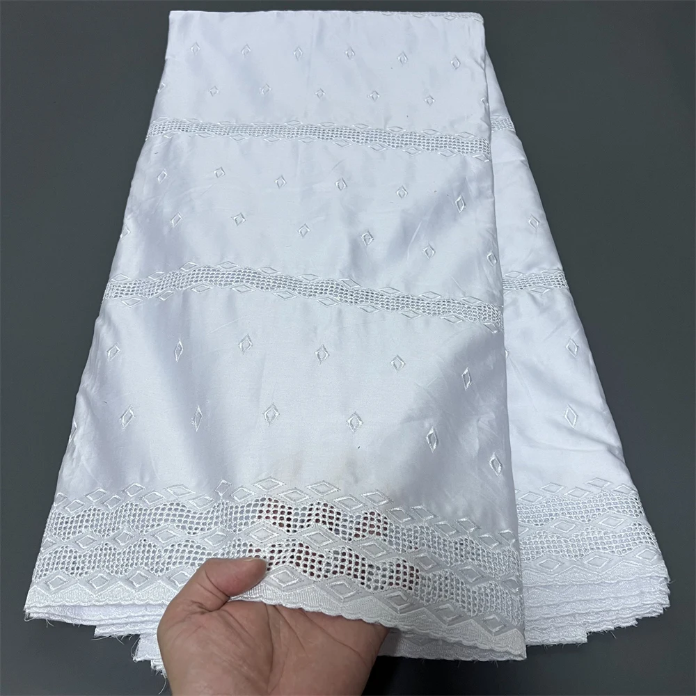 

2025 African Nigerian Tulle Lace Fabric Sewing for Dress High Quality polish luxe Damask Cotton Pure Embroidery 5Yard hz1392