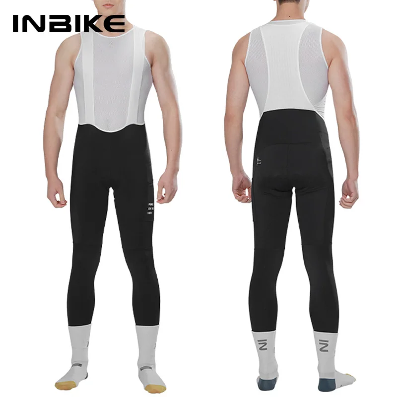 INBIKE Men's Cycling Bib Tights Padded Riding Bike Bib Toursers Pants with Pocket Man MTB Biking Bicycle Long Leggings Clothing