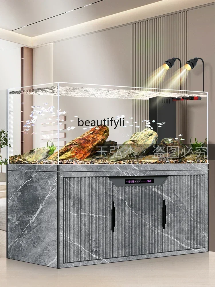 qw Native Stream Tank Fish Tank Intelligent Change Water Super White Glass Bottom Filter Ecological Water Plants Aquariumqw