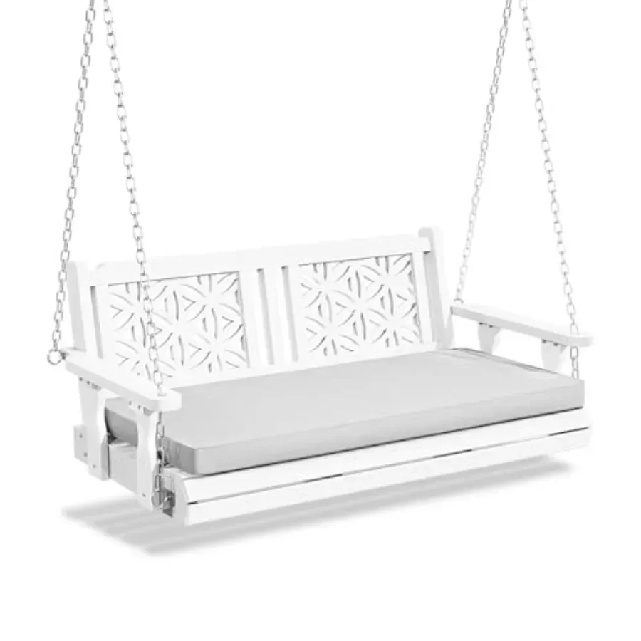 4.5 Feet Outdoor Porch Swing with Cushions, Heavy Duty 880 LBS 2-Person Wooden Patio Swings with Eternal Flower Pattern and Fad