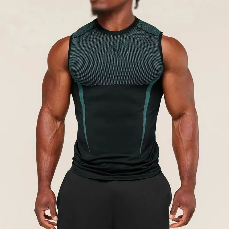 Men's Summer Compress Sleeveless Vest High Elastic Quick Dry Breathable Tight Fitness Training Workout Sports Gym Tank Tops