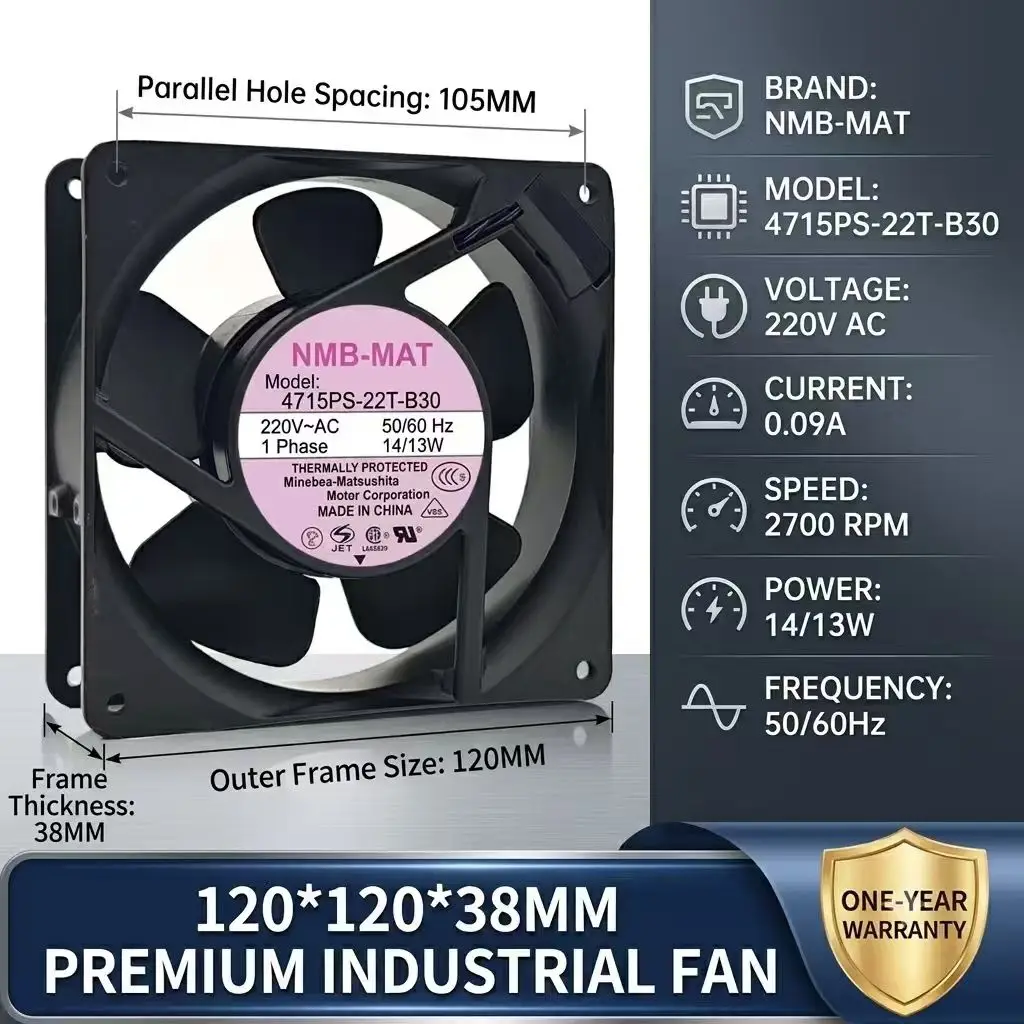 Original For NMB-MAT 4715PS-22T-B30 AC Fan 220V 120mm 12038 12cm 2700RPM AC 50/60Hz 14W 13W Thermally Protected Ventilation Fan