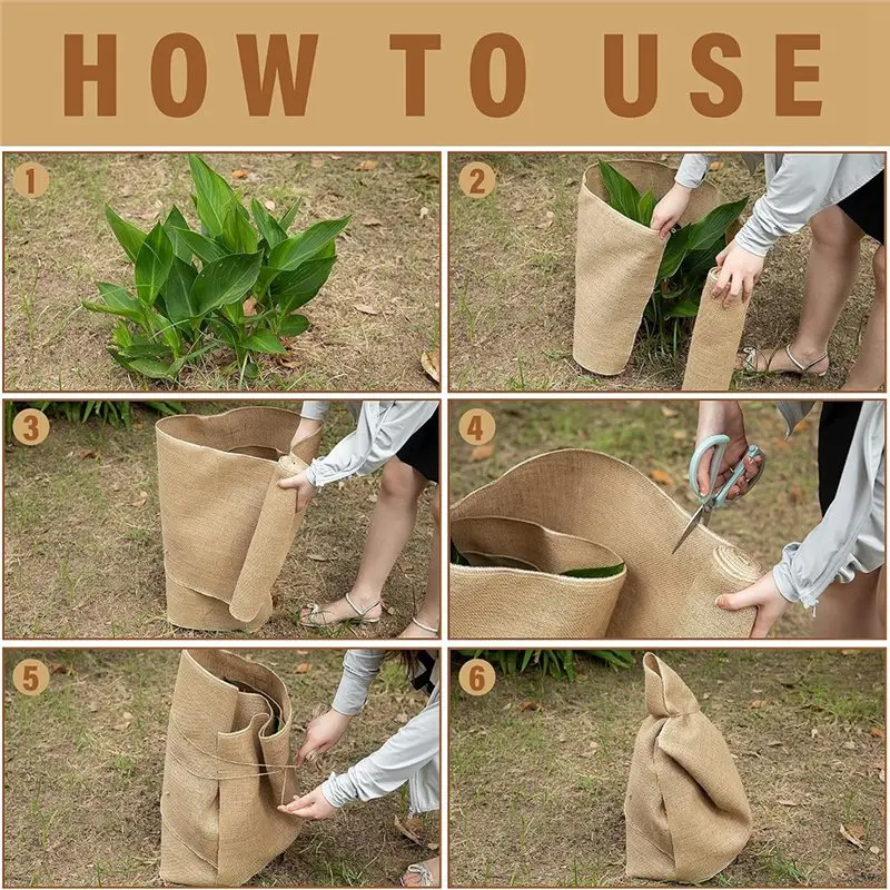 A02F-Natural Burlap Tree Wrap Rolls, Fabric Tree Trunk Protector Burlap Plants Wrap Bandage Frost Freeze Protection Cloth