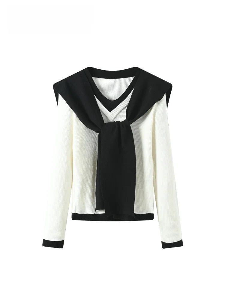 plus Size V-Ne Knitwear oulder awl Dames Faion College Sle Age-Defng Trendy Top Polyestervezel Lang Sve