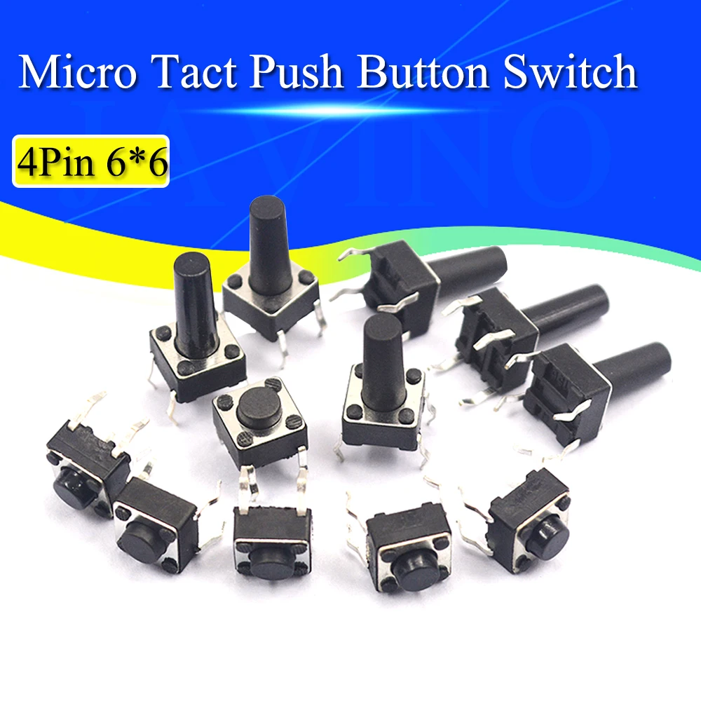 20PCS 6x6mm Panel PCB Momentary Tactile Tact Mini Push Button Switch DIP 4pin 6x6x4.3/5/6/7-20MM 6*6*4.3MM 5MM 6MM 8MM - 20MM