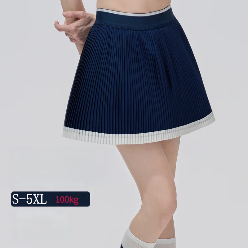 SharpStar Color-blocked Pleated Skirt Quick Dry Tennis Skort With Shorts High Waist Badminton Pickleball Skirt with Pocket 5XL