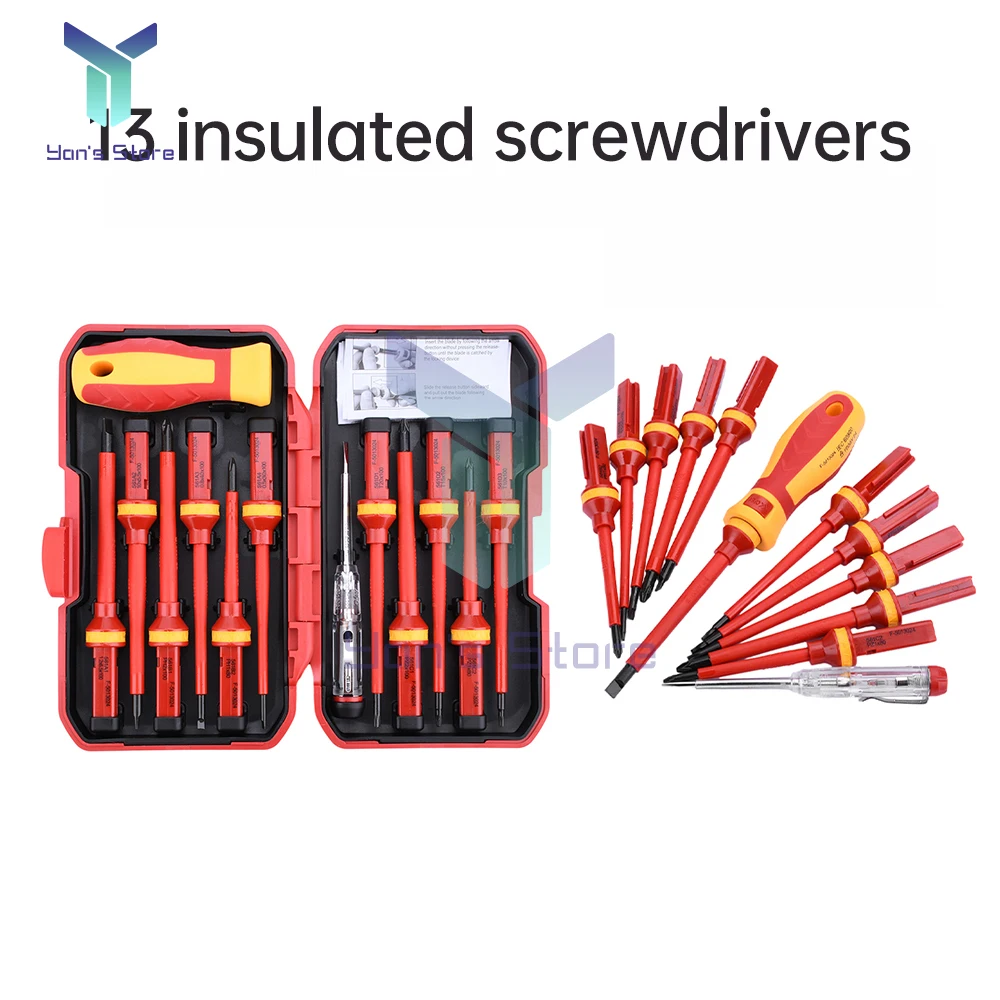 

13 in 1 110-250V 1000V Withstand Voltage Changeable Insulated Screwdriver Set Magnetic Slotted Bits Repair Electrician Tools