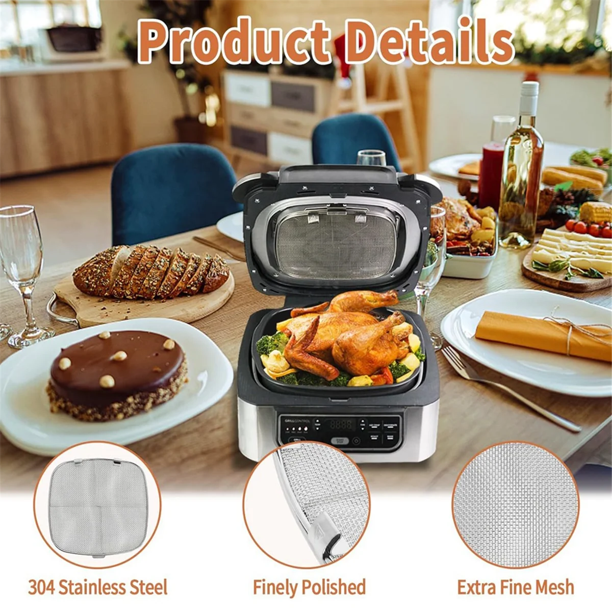 Splatter Shield + ชั้นวางเตาอบสําหรับ Ninja Foodi AG301 Air Fryer อุปกรณ์เสริม 5-In-1 Grill Air Fryer AG300,AG300C,AG301C,AG302