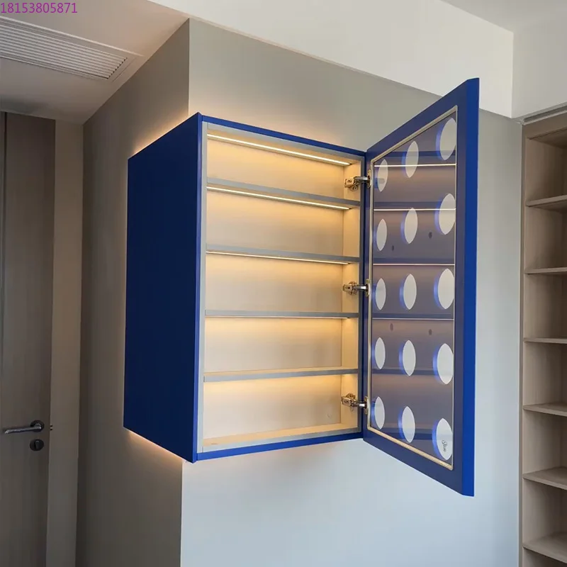 Wood paint wall-mounted display cabinet Transparent acrylic figure blind box storage cabinet