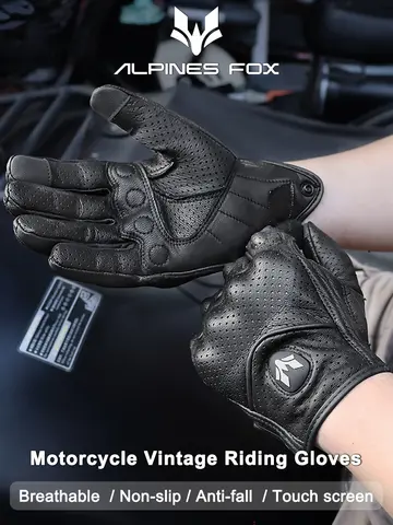 2023 Summer New Vintage Leather Motorcycle Gloves Men Black Wear-resistant Guantes Touchscreen Anti-slip Retro Motobiker Luvas
