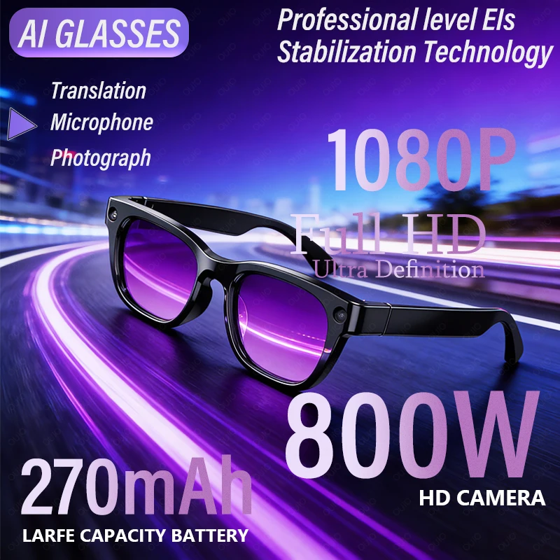 

2026 New AI Smart Glasses EIS Anti-shake AI Everything Recognition 8MP HD Camera 270mAh Battery Voice Assistant Smart Glasses