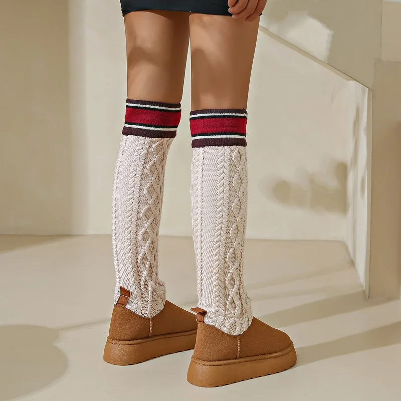 Frauen Stiefel neue Mode gemischte Strickstrümpfe Stiefel Höhe zunehmende dicke Sohle Winters chuhe für Frauen Freizeit Schneeschuhe