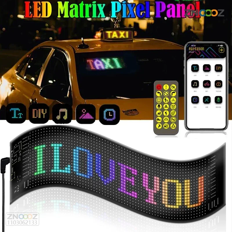 Car LED Matrix Pixel Panel DIY RGB LIghting Graffiti Scrolling Text Board Windshield Advertising Screen Bluetooth APP Control