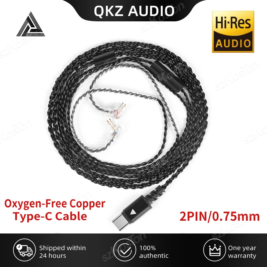 QKZ TC100 Earphone Cable Type-C 2PIN 0.75mm Wired Headphones Replacement Upgraded Wire For KZ ZSN ZSX PRO X ZS10 CCA TRN Headset