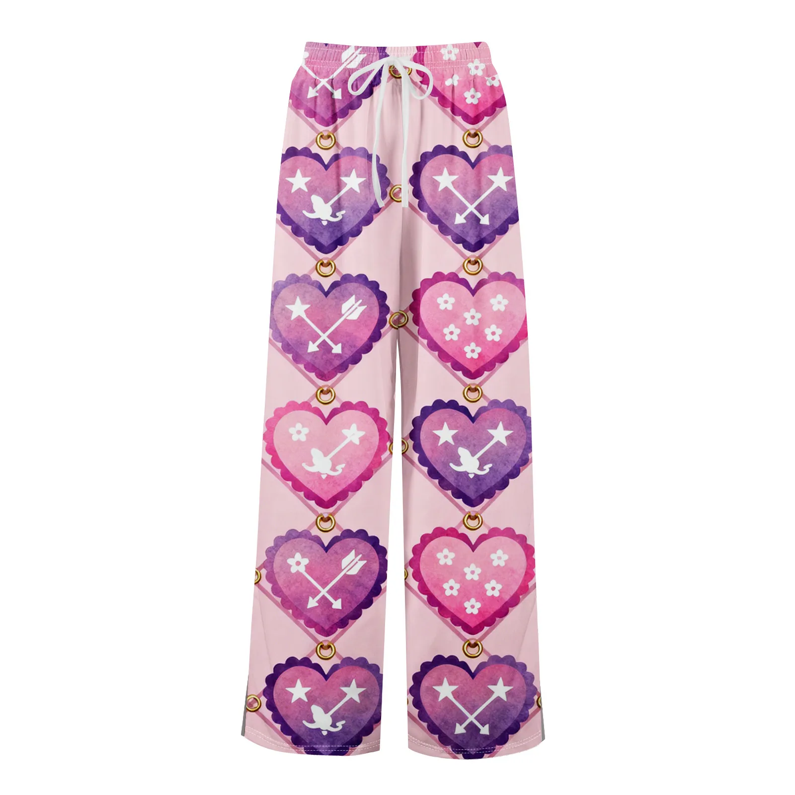 سروال واسع الساق بنمط طباعة القلب سروال برباط خصر مرن مع جيوب سروال نسائي فضفاض غير رسمي سروال عيد الحب #2