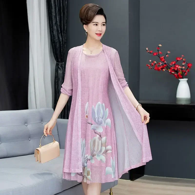 Elegant Loose-fit Summer Dresses Set For Middle-aged Elderly Women Fashionable Cover-up Style New Arrival