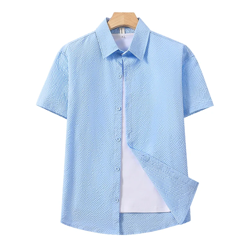 Men's Short Sleeve Shirt Summer Fashion Solid Color Loose Thin Seersucker Practical Top Minimalist Casual Wear Multiple Colors