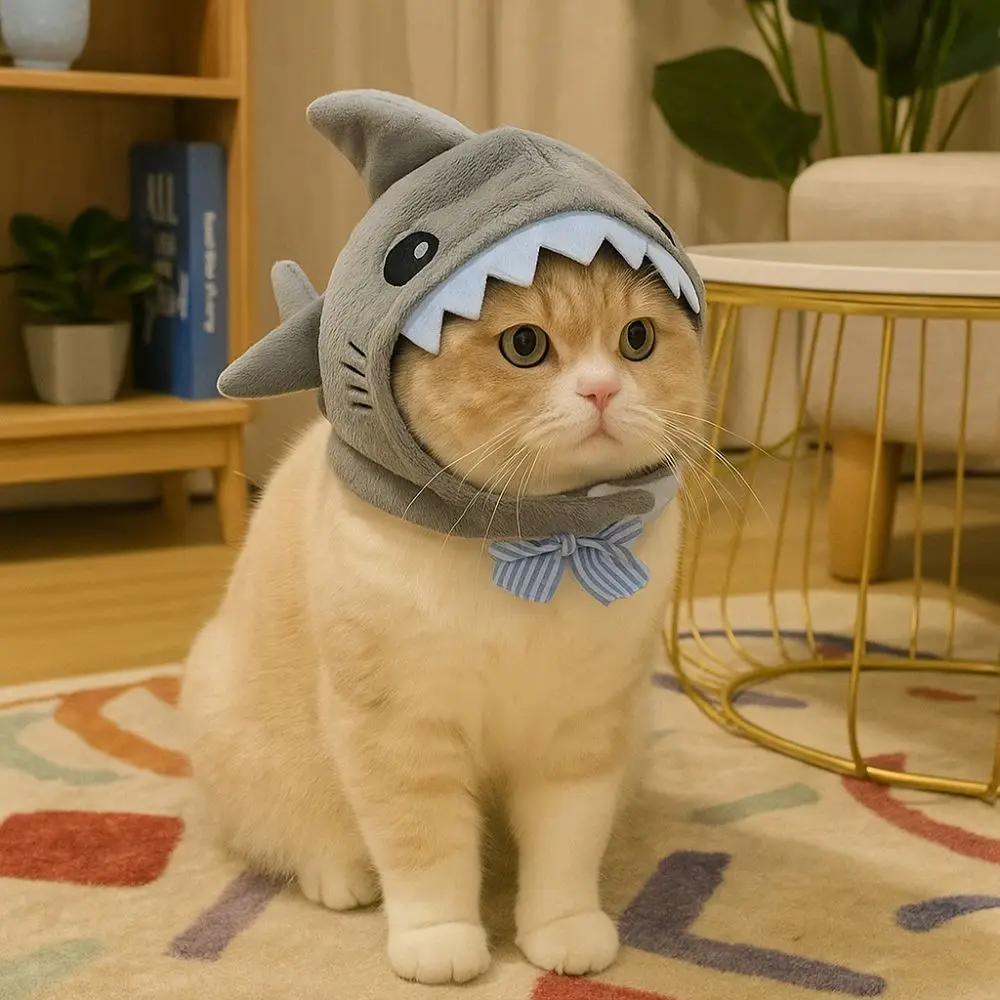 

Funny Adjustable Cat Shark Headdress Cartoon Warm Plush Pet Cosplay Headwear Soft Cute Cat Decorative Hat Winter Season