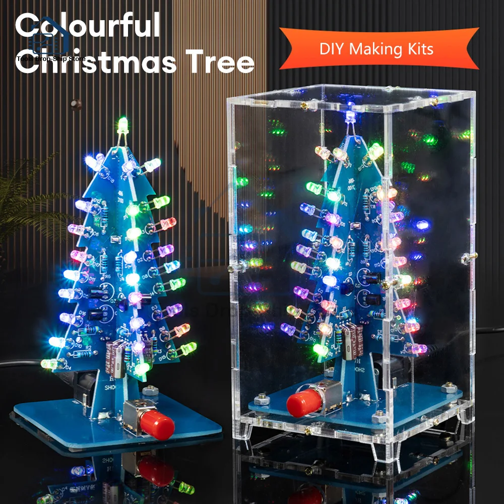 Xmas Tree DIY Kits RGB LED Flashing Tree DIY Kits Electronics Soldering Colorful 3D Xmas Tree for Soldering Practice Learning