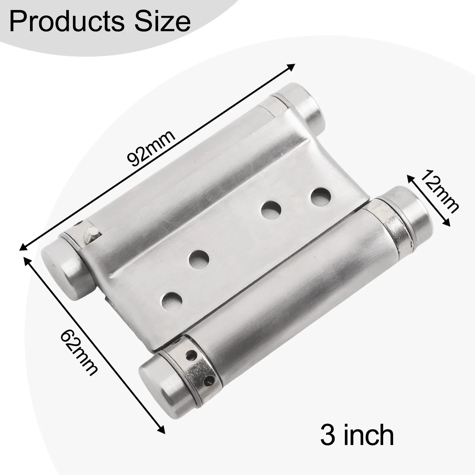 Spring hinge for two way door applications made of stainless steel featuring double opening and bearing adjustment