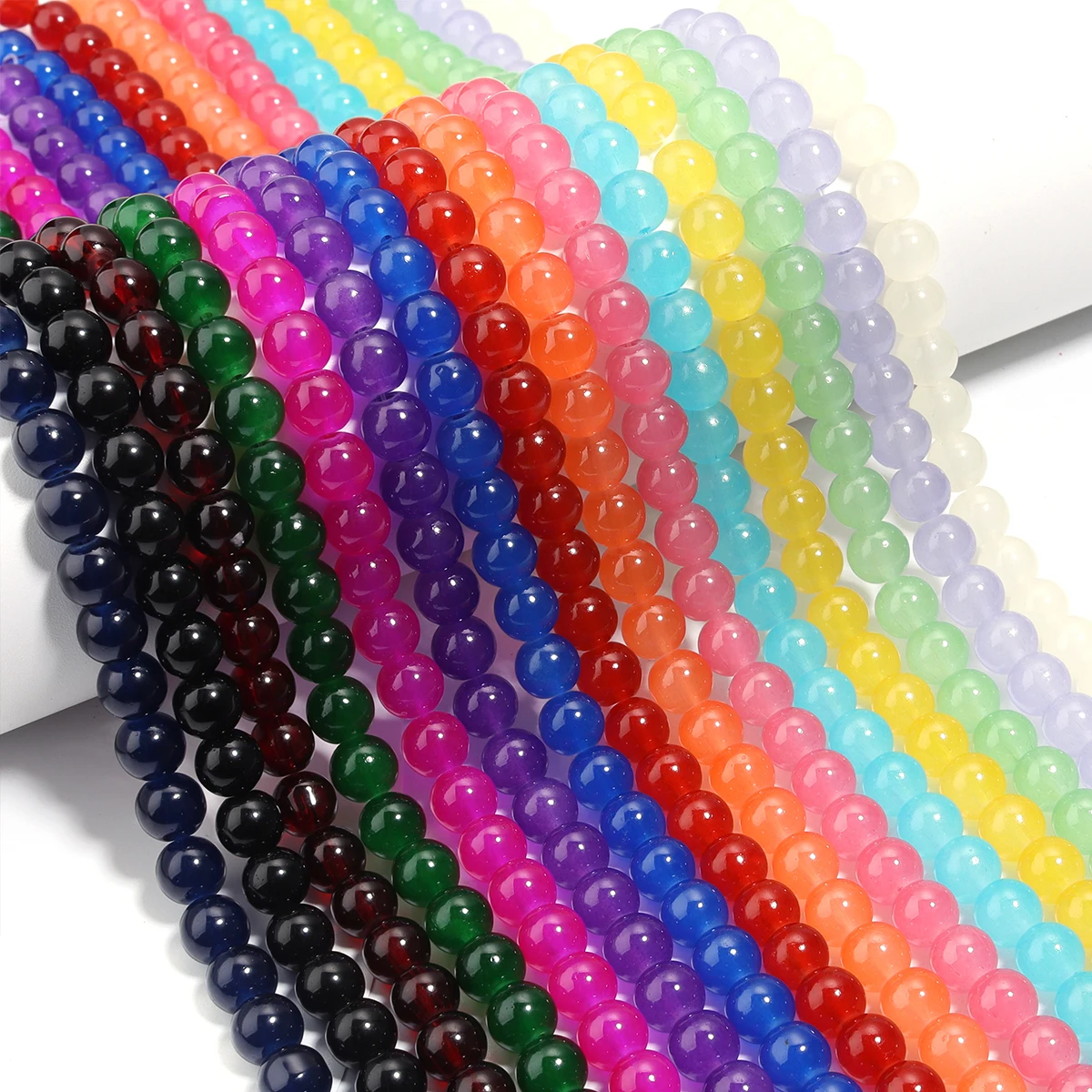 1 Strand 6/8mm Glass Round Beads Colorful Spacer Loose Beads for Necklace Bracelet Diy Jewelry Making Accessories Supplies