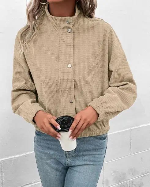 معطف المرأة 2025 الخريف الشتاء جديد الوقوف طوق سترة الإناث الملابس اليومية موضة جديدة سروال قصير سترة قصيرة للنساء #6