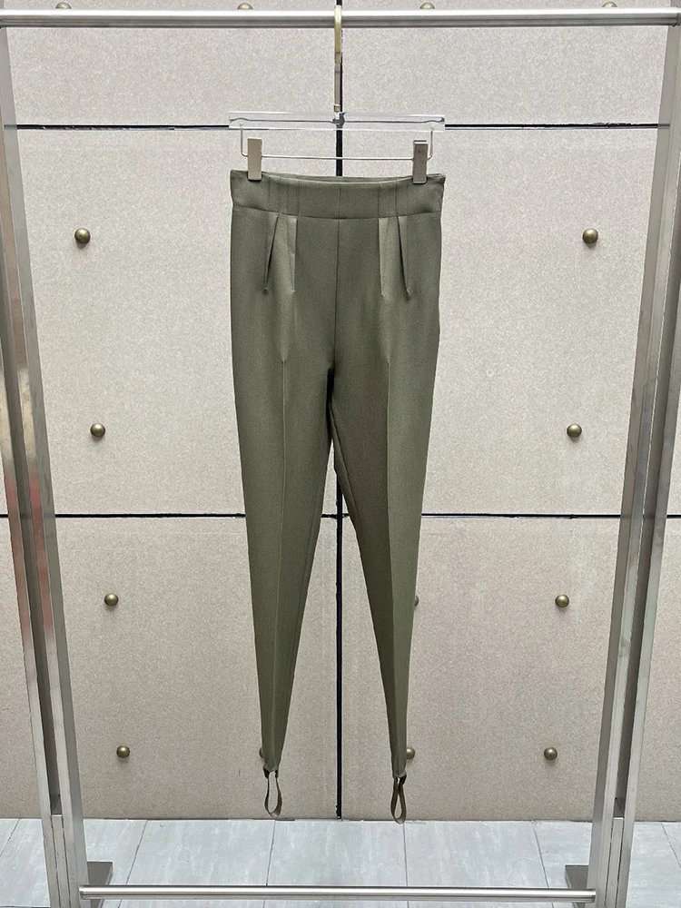 High-waisted stirrup leggings with pintuck detailing – 2026 Autumn new arrival, stylish slim-fit trousers for women.