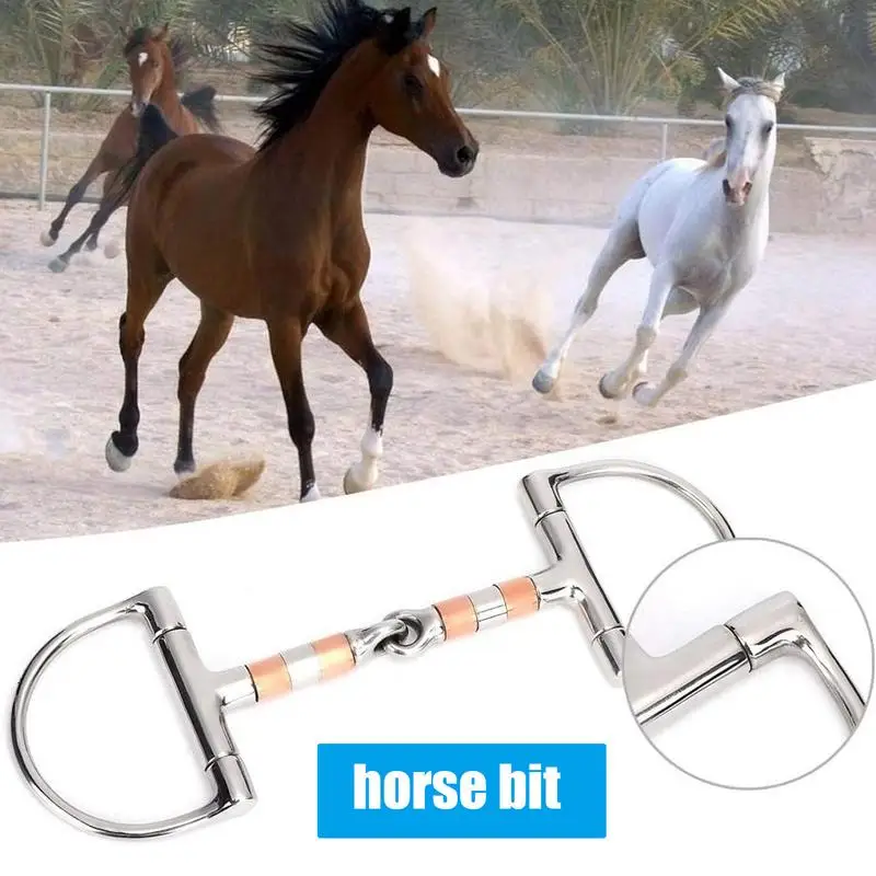 Stainless Steel Horse Snaffle Bit Horse Mouth Snaffle Bit With Copper Roller Mouth Single Joint Horse Bit D-Ring Snaffle Bits