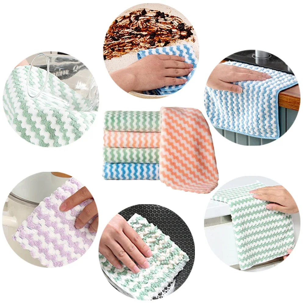 Double-sided Fleece Dishcloths Super Absorbent Cleaning Cloths Scouring Pads Kitchen Washing Dish Rags Glass Windows Wipe Towel