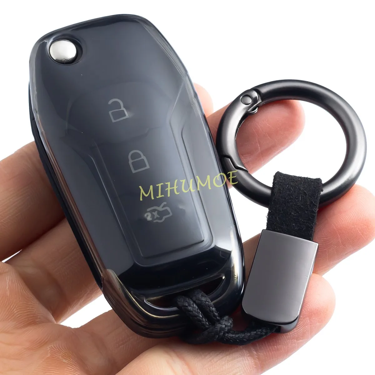 Black Transparent Flip Key Fob Case Cover Keychain For Ford F-150 Bronco Explorer MK4 Escape Focus Ecosport Expedition Ranger