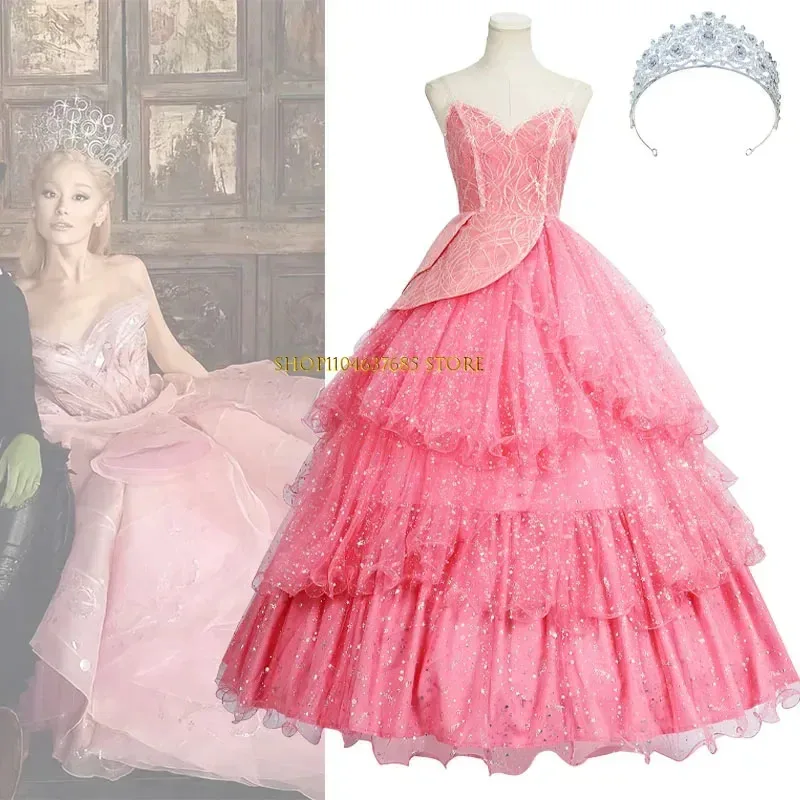 

Movie Wicked Glinda Cosplay Costume Glinda Dress Crown Outfits Christmas Halloween Carnival Party Role Play Uniform for Women