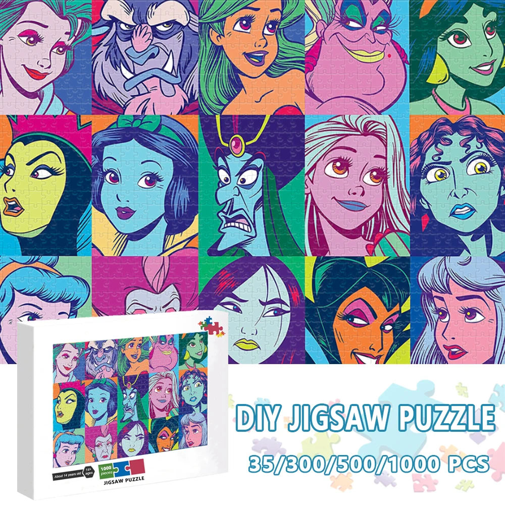 

Disney Princess Jigsaw Puzzle 35/300/500/1000 Pieces Cartoon Jigsaw Puzzle Disney Villains Educational Toys for Children Gifts