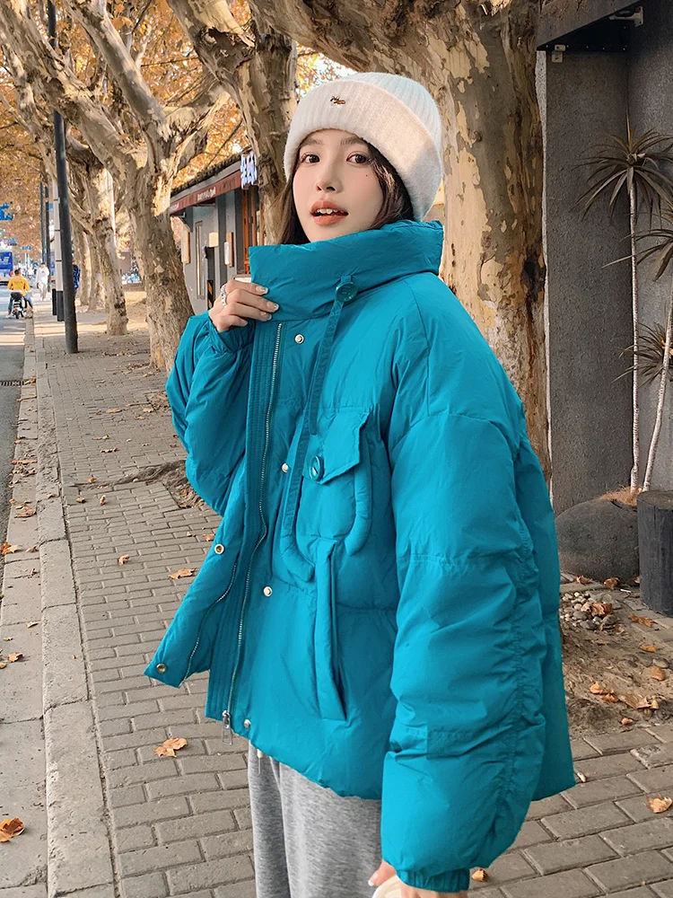 

Autumn Winter Women Warm Stand Collar Parka Outwear Fashion Duck Down Coat Casual Stand Collar Single Breasted Jacket T53