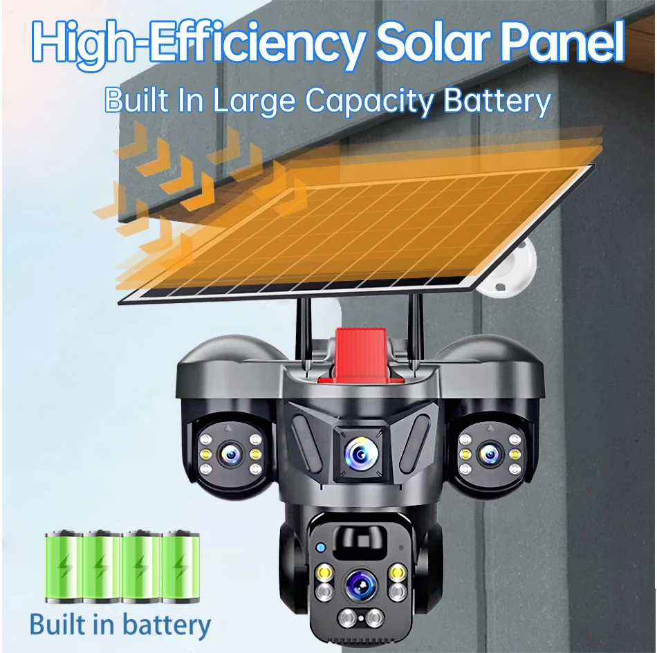 

FUERS WIFI Solar Camera 6MP 10X Zoom Triple Lens Solar Outdoor Three Screen AI PIR Motion Detection Home Security CCTV Camera